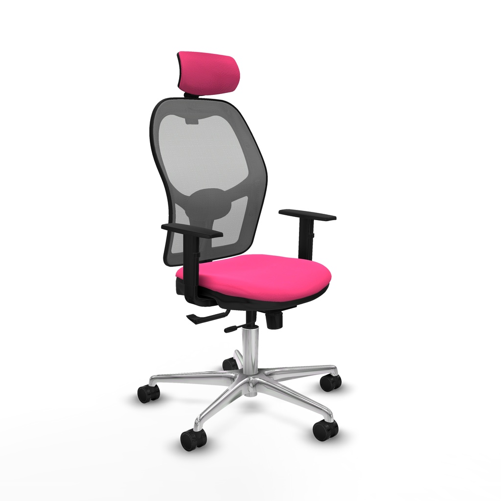 Jorquera traslack malla gris similpiel rosa brazos 1D base aluminio cabecero 2D ruedas 65mm nailon