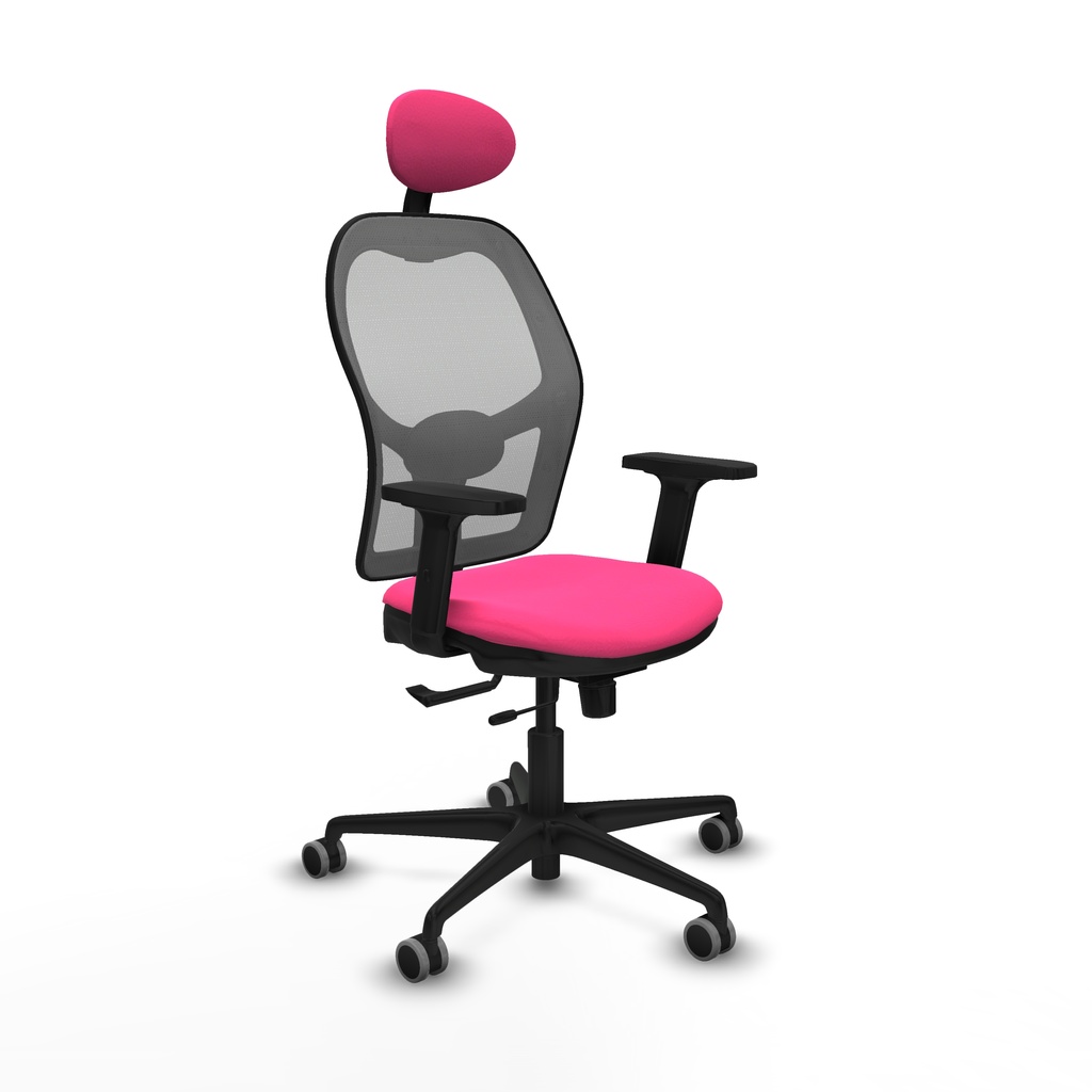 Jorquera traslack malla gris similpiel rosa brazos 2D base nailon cabecero fijo ruedas 65mm engomada