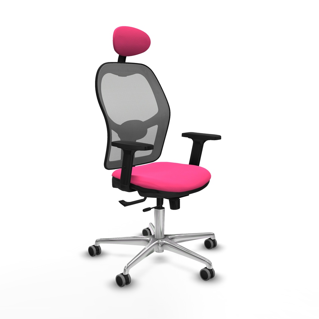 Jorquera traslack malla gris similpiel rosa brazos 2D base aluminio cabecero fijo ruedas 65mm engomada