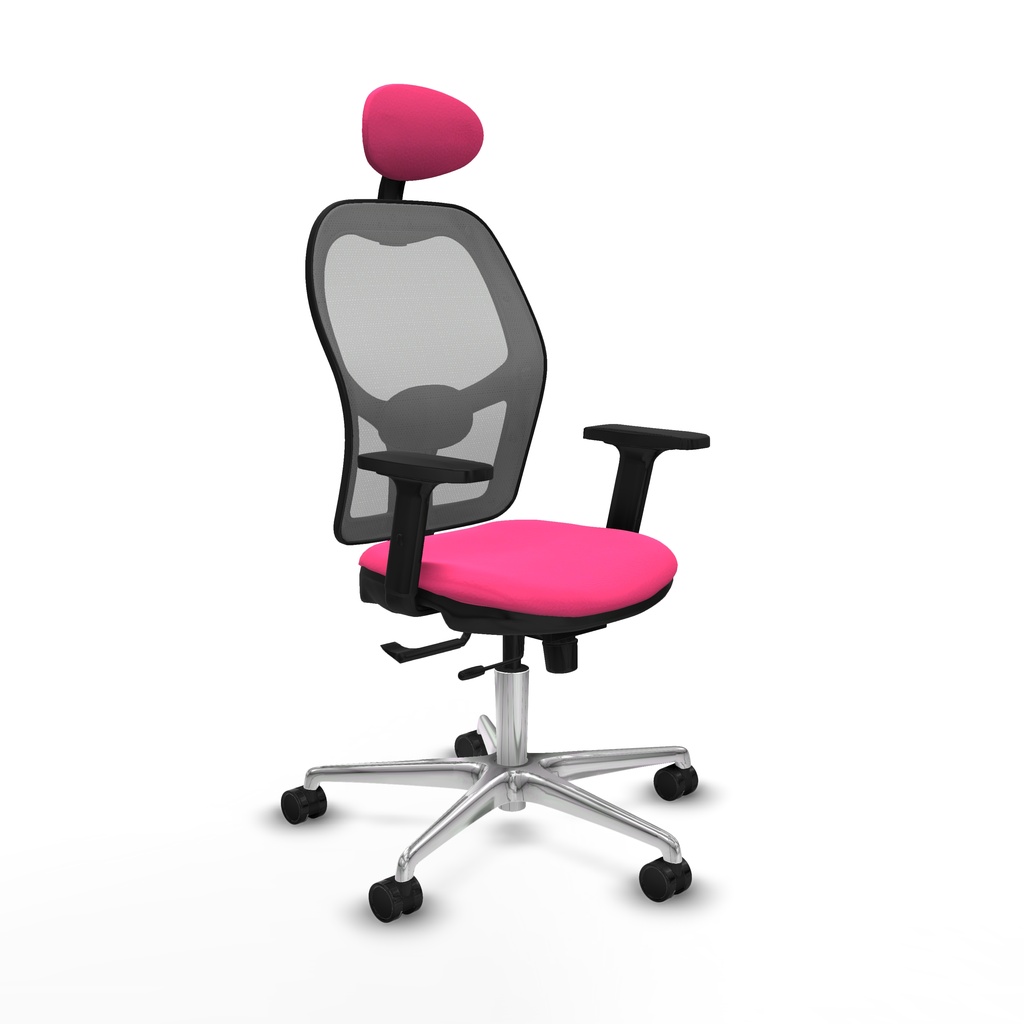 Jorquera traslack malla gris similpiel rosa brazos 2D base aluminio cabecero fijo ruedas 65mm nailon