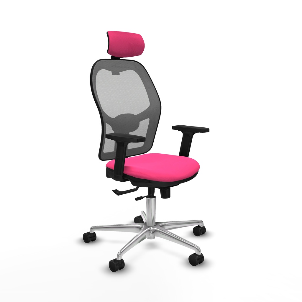 Jorquera traslack malla gris similpiel rosa brazos 2D base aluminio cabecero 2D ruedas 65mm nailon