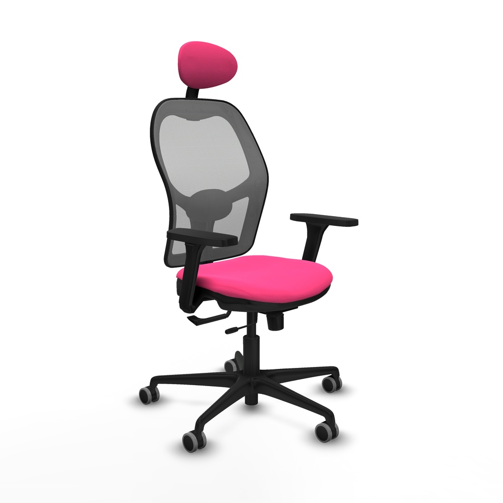 Jorquera traslack malla gris similpiel rosa brazos 3D base nailon cabecero fijo ruedas 65mm engomada