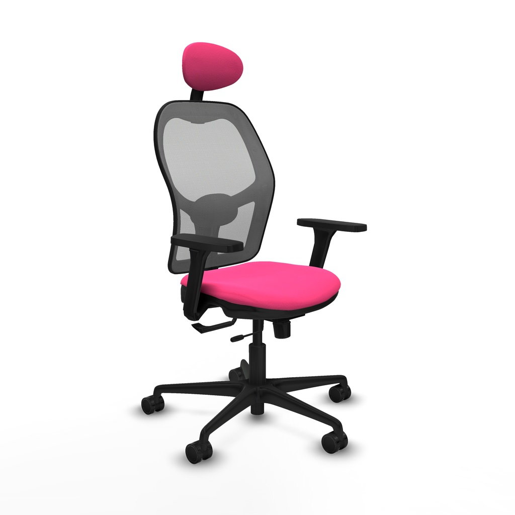 Jorquera traslack malla gris similpiel rosa brazos 3D base nailon cabecero fijo ruedas 65mm nailon