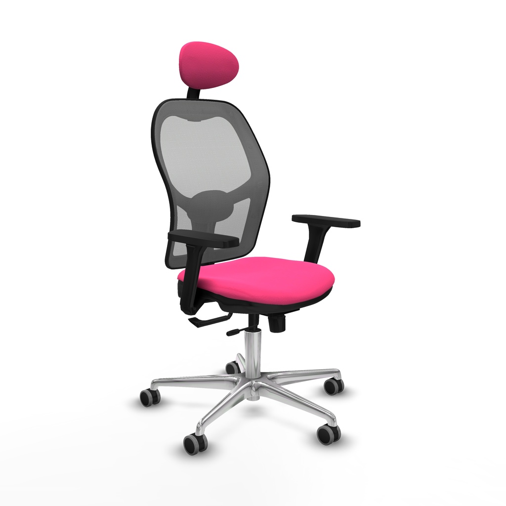 Jorquera traslack malla gris similpiel rosa brazos 3D base aluminio cabecero fijo ruedas 65mm engomada