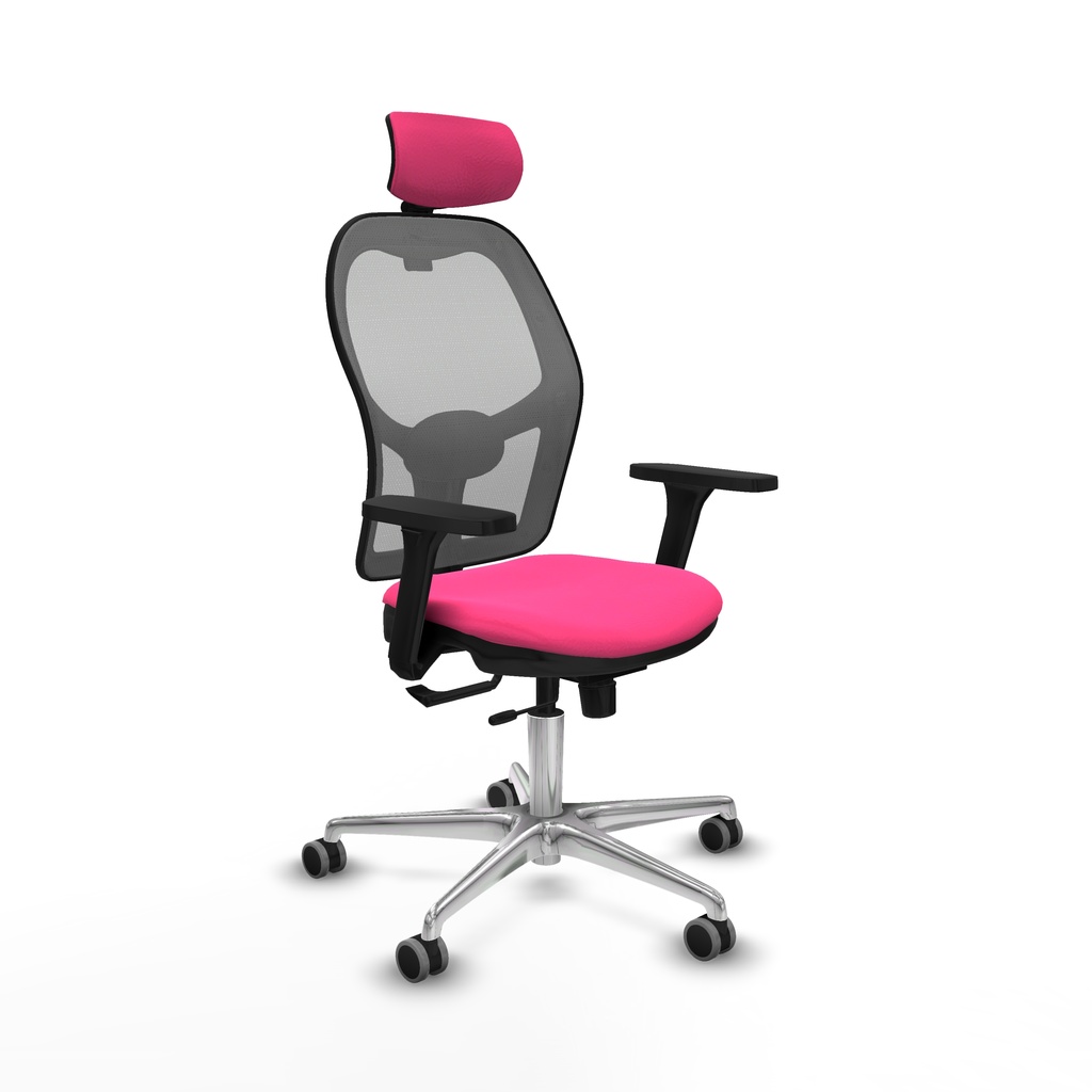 Jorquera traslack malla gris similpiel rosa brazos 3D base aluminio cabecero 2D ruedas 65mm engomada