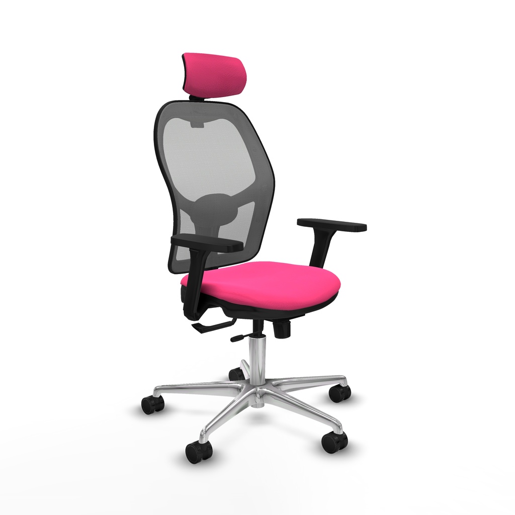 Jorquera traslack malla gris similpiel rosa brazos 3D base aluminio cabecero 2D ruedas 65mm nailon