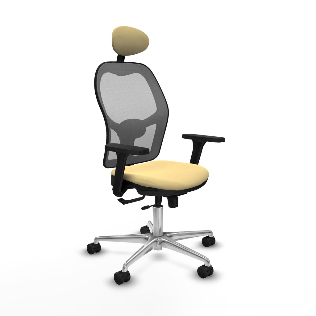 Jorquera traslack malla gris similpiel crema brazos 3D base aluminio cabecero fijo ruedas 65mm nailon
