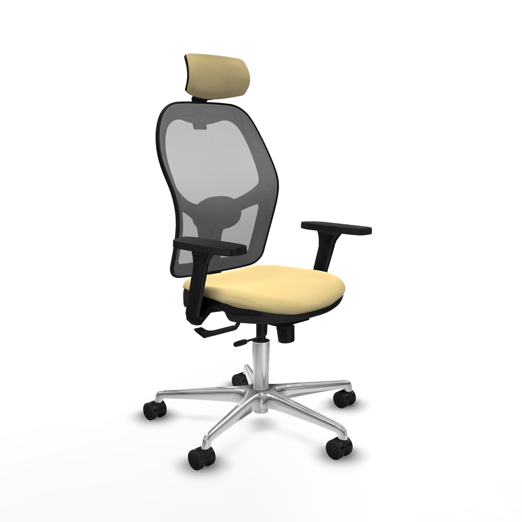 Jorquera traslack malla gris similpiel crema brazos 3D base aluminio cabecero 2D ruedas 65mm nailon
