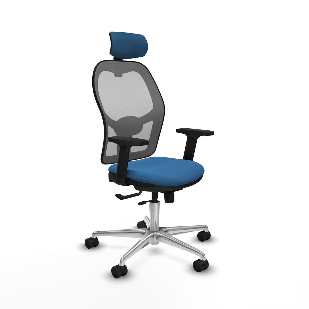 Jorquera traslack malla gris similpiel azul claro brazos 2D base aluminio cabecero 2D ruedas 65mm nailon