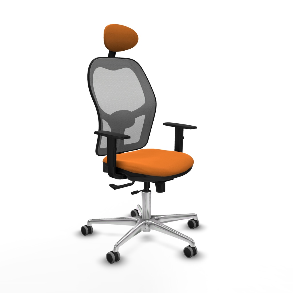 Jorquera traslack malla gris similpiel naranja brazos 1D base aluminio cabecero fijo ruedas 65mm engomada