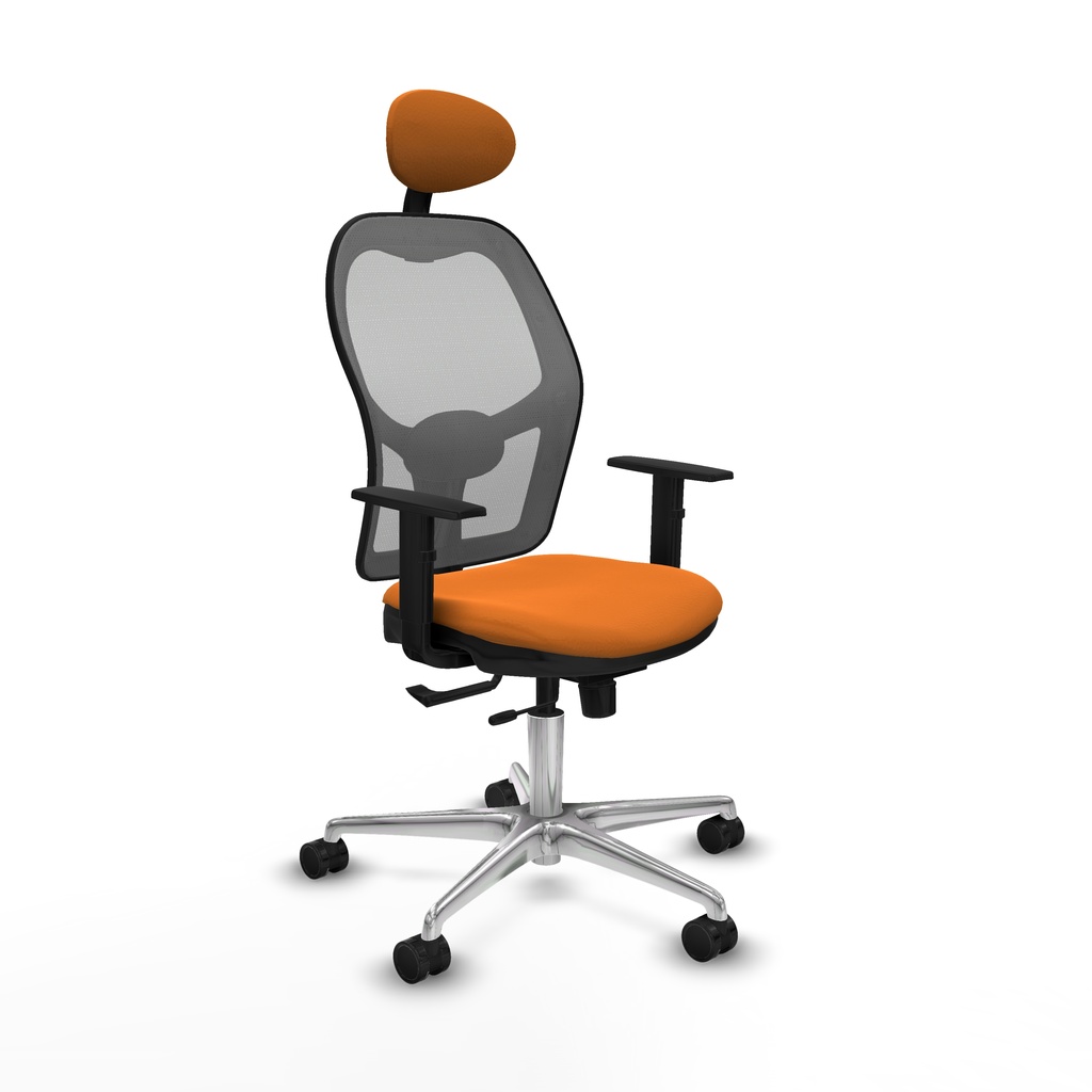 Jorquera traslack malla gris similpiel naranja brazos 1D base aluminio cabecero fijo ruedas 65mm nailon