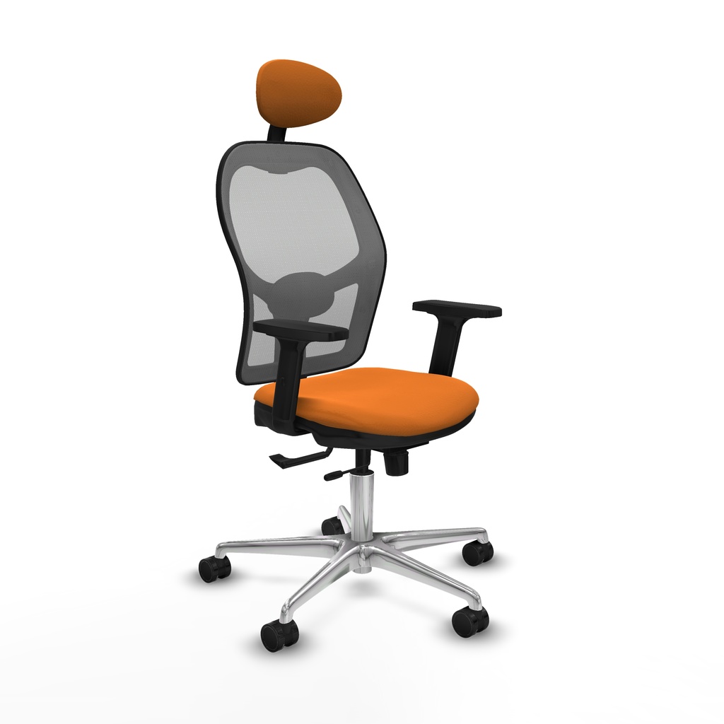 Jorquera traslack malla gris similpiel naranja brazos 2D base aluminio cabecero fijo ruedas 65mm nailon