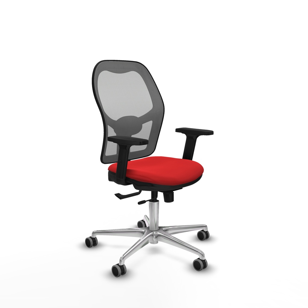 Jorquera traslack malla gris similpiel rojo brazos 2D base aluminio  ruedas 65mm engomada
