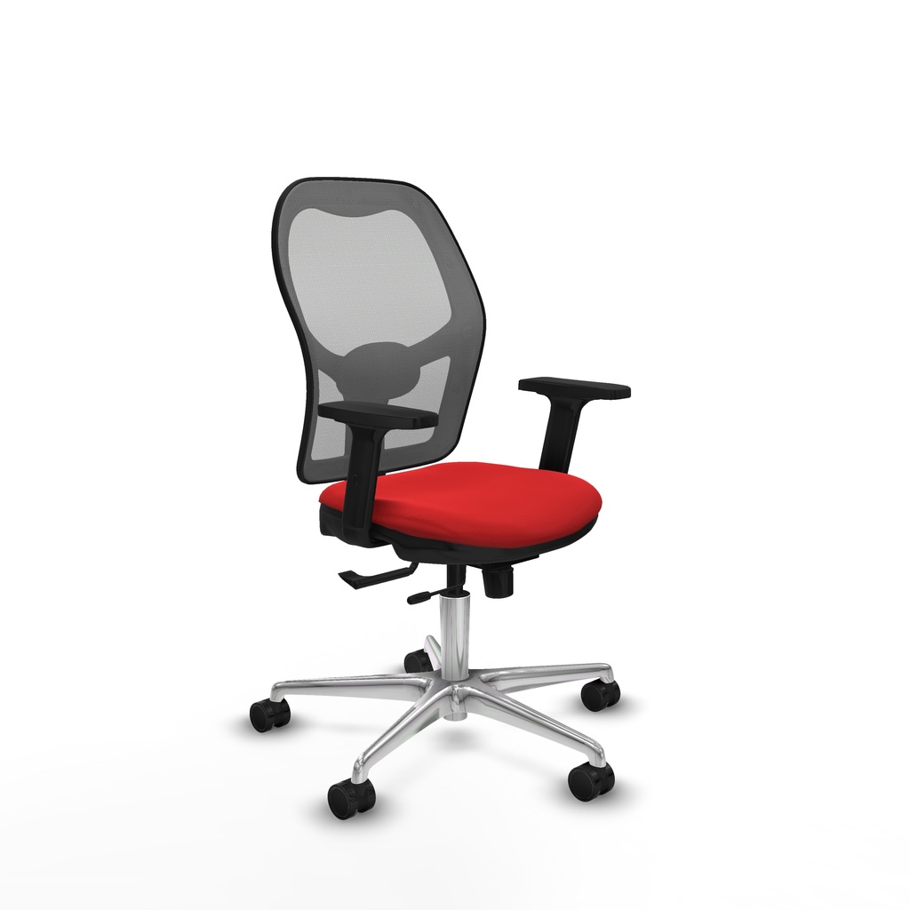 Jorquera traslack malla gris similpiel rojo brazos 2D base aluminio  ruedas 65mm nailon