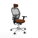 Jorquera traslack malla gris similpiel marrón brazos 3D base aluminio cabecero 2D ruedas 65mm engomada