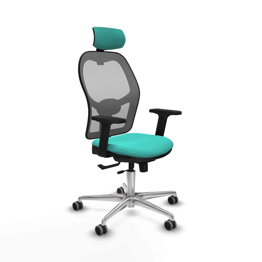 Jorquera traslack malla gris similpiel turquesa brazos 2D base aluminio cabecero 2D ruedas 65mm engomada