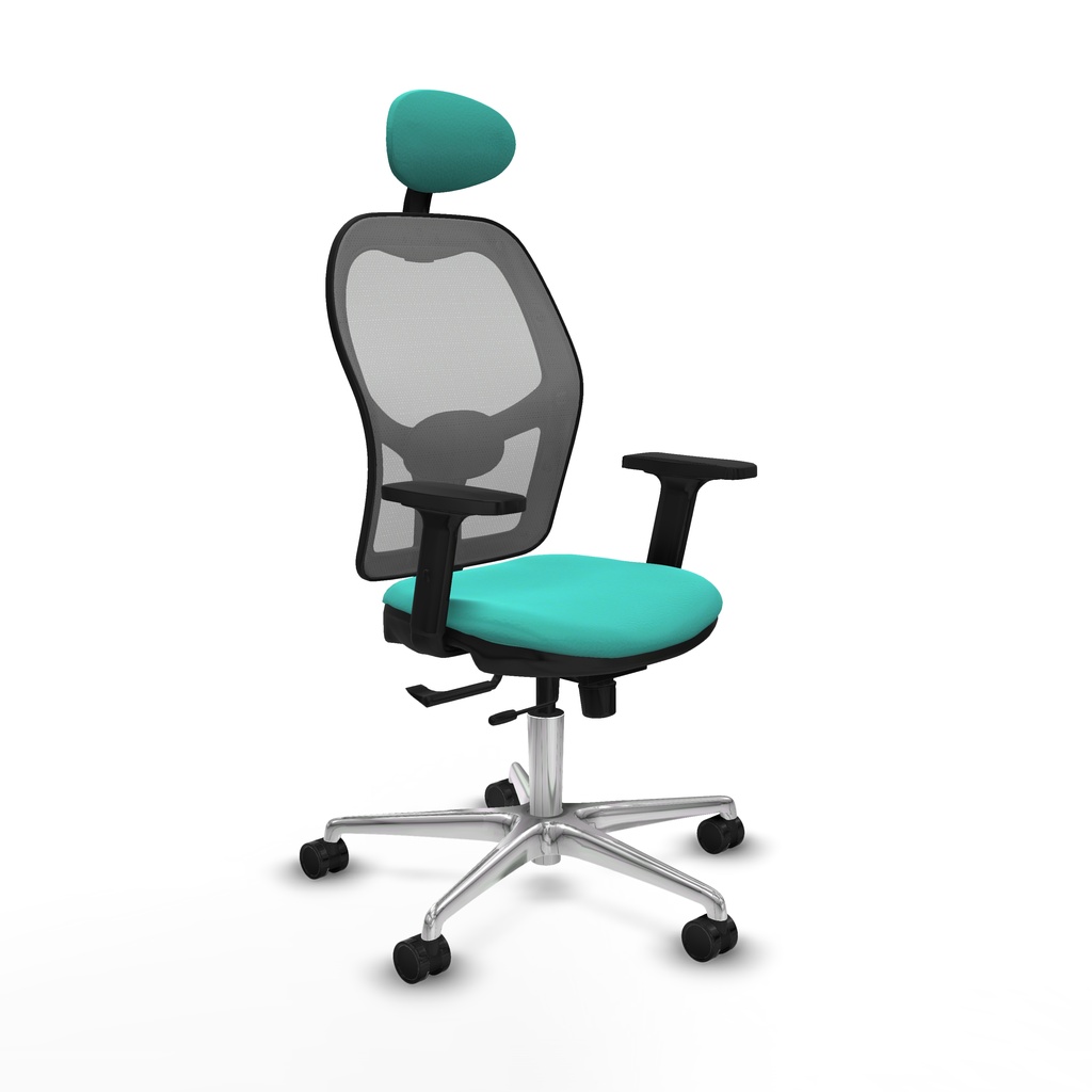 Jorquera traslack malla gris similpiel turquesa brazos 2D base aluminio cabecero fijo ruedas 65mm nailon