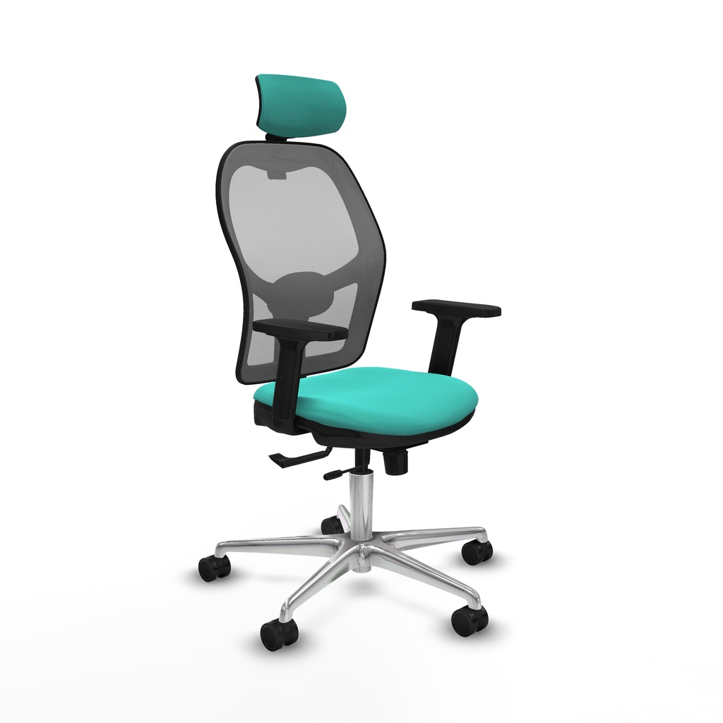 Jorquera traslack malla gris similpiel turquesa brazos 2D base aluminio cabecero 2D ruedas 65mm nailon