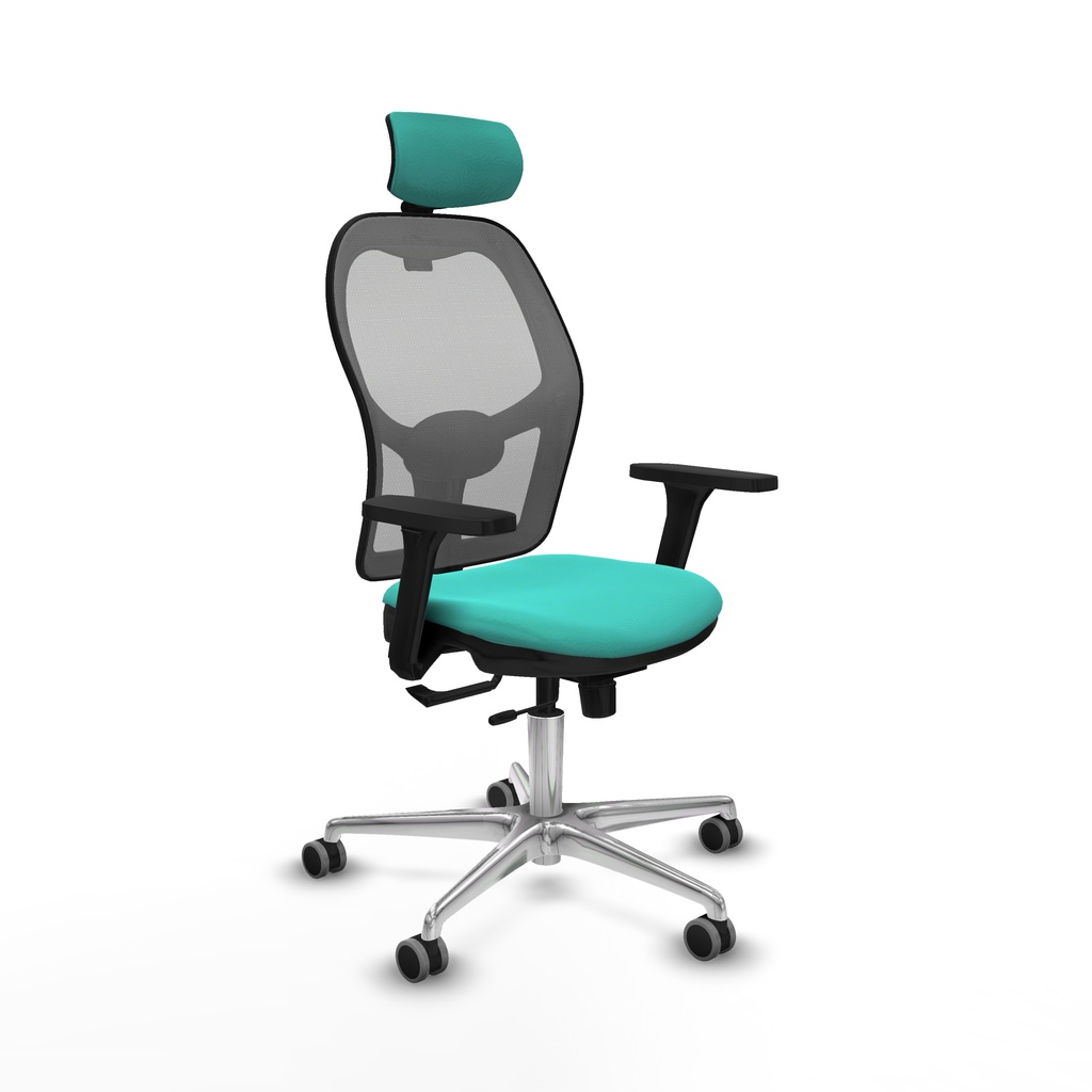 Jorquera traslack malla gris similpiel turquesa brazos 3D base aluminio cabecero 2D ruedas 65mm engomada