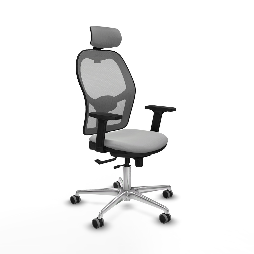 Jorquera traslack malla gris similpiel gris claro brazos 2D base aluminio cabecero 2D ruedas 65mm engomada