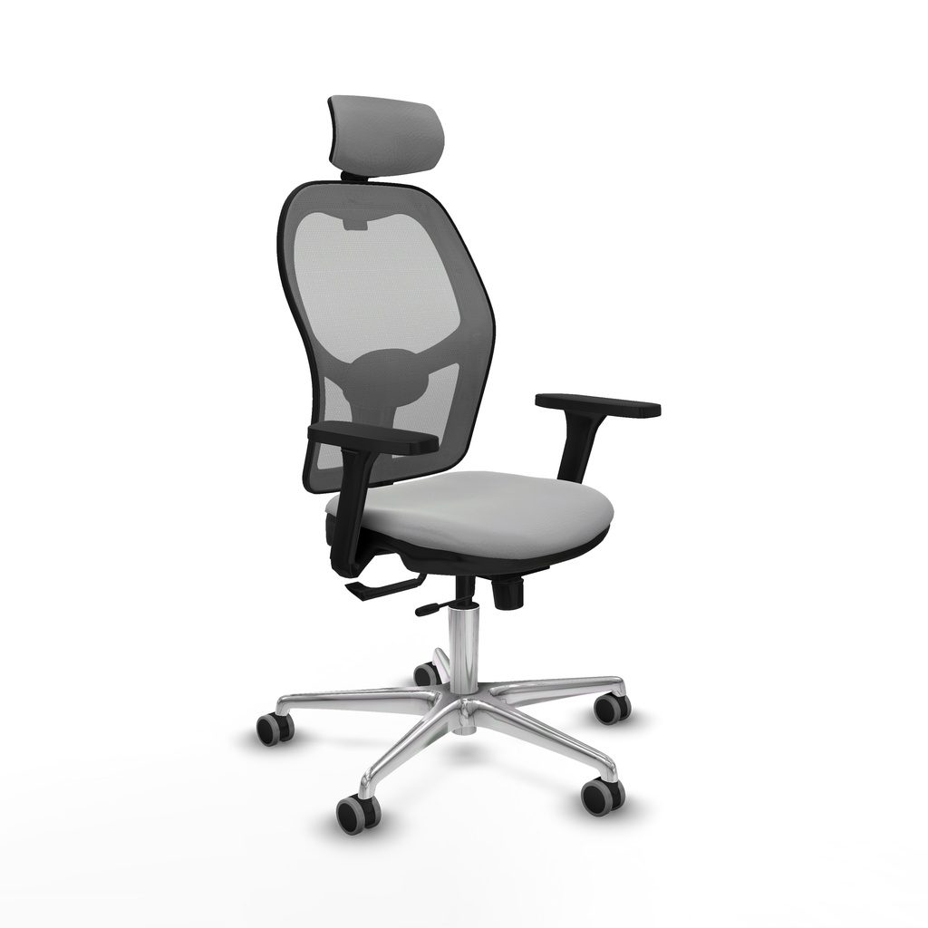 Jorquera traslack malla gris similpiel gris claro brazos 3D base aluminio cabecero 2D ruedas 65mm engomada