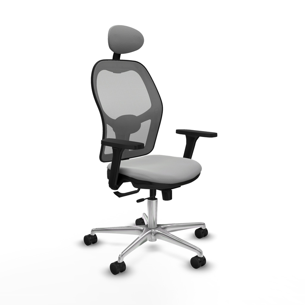 Jorquera traslack malla gris similpiel gris claro brazos 3D base aluminio cabecero fijo ruedas 65mm nailon