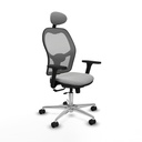 Jorquera traslack malla gris similpiel gris claro brazos 3D base aluminio cabecero fijo ruedas 65mm nailon