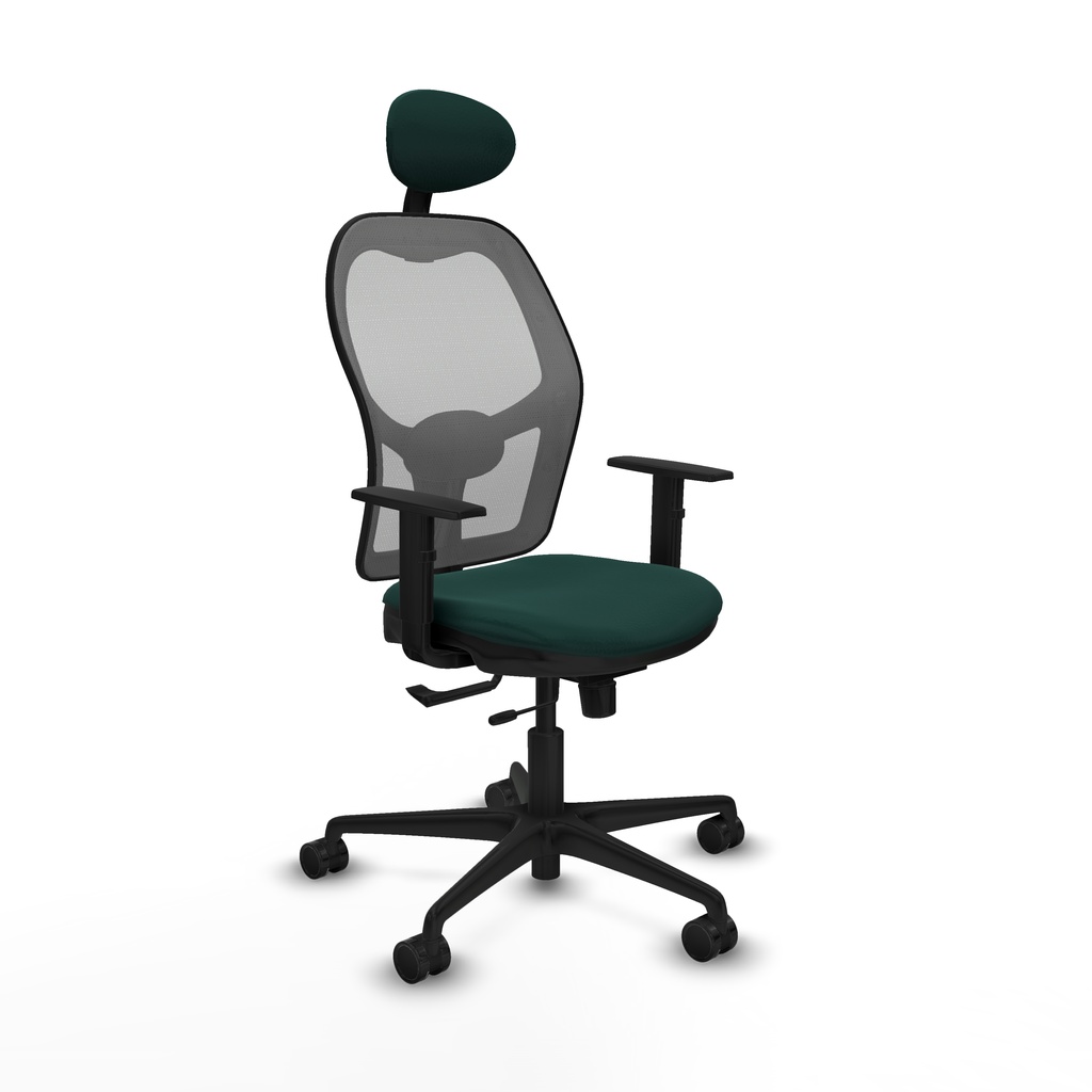 Jorquera traslack malla gris similpiel verde botella brazos 1D base nailon cabecero fijo ruedas 65mm nailon