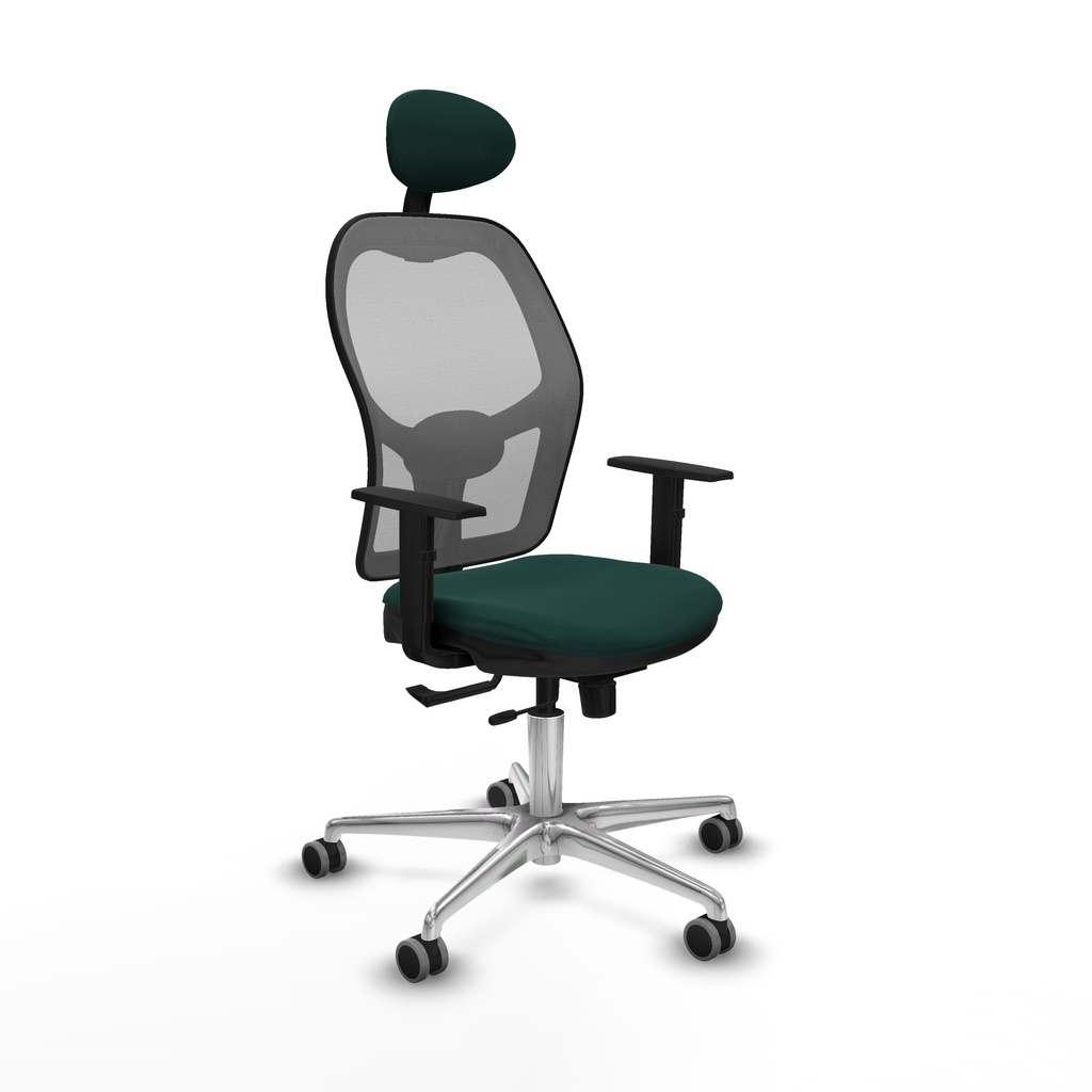 Jorquera traslack malla gris similpiel verde botella brazos 1D base aluminio cabecero fijo ruedas 65mm engomada