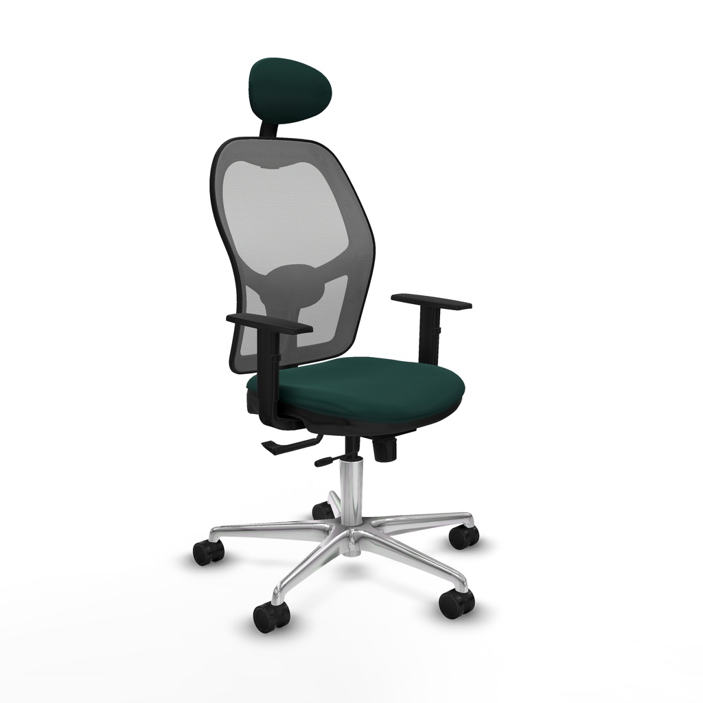 Jorquera traslack malla gris similpiel verde botella brazos 1D base aluminio cabecero fijo ruedas 65mm nailon