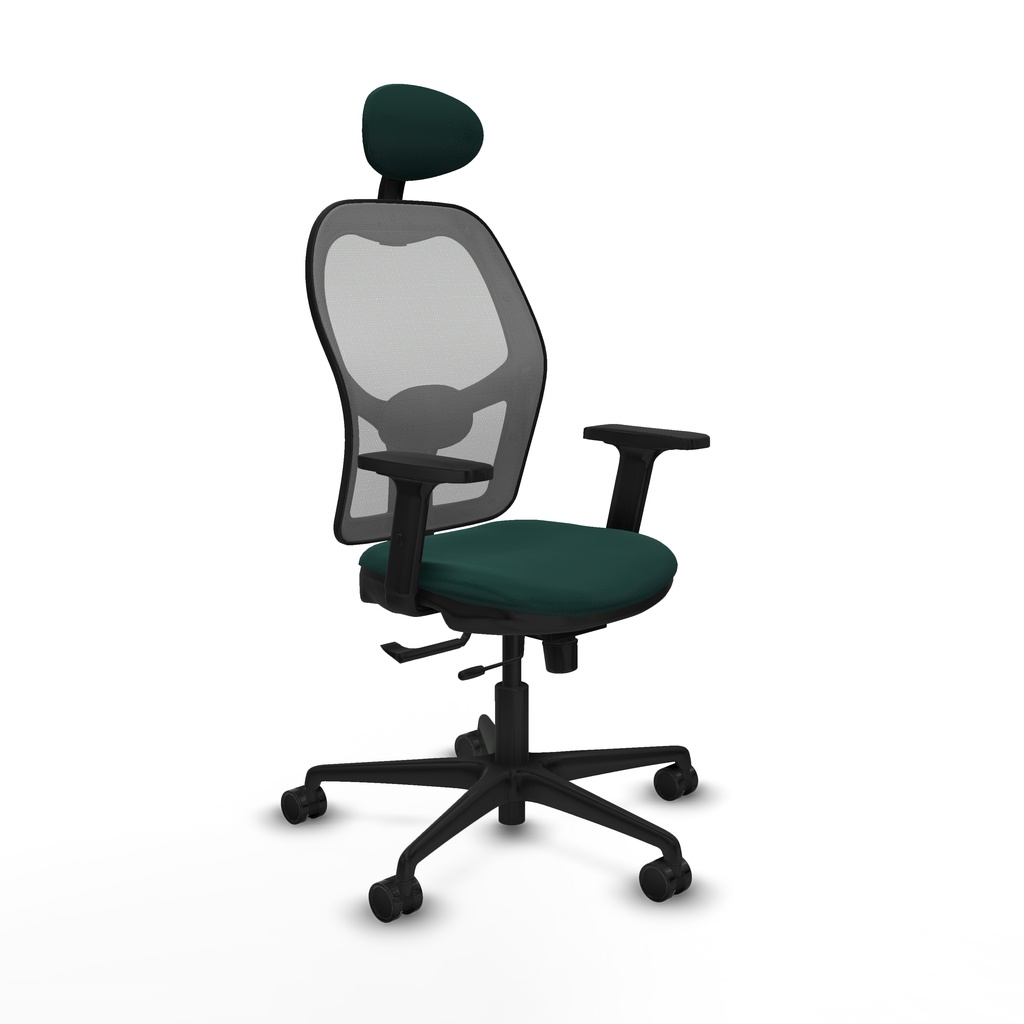 Jorquera traslack malla gris similpiel verde botella brazos 2D base nailon cabecero fijo ruedas 65mm nailon