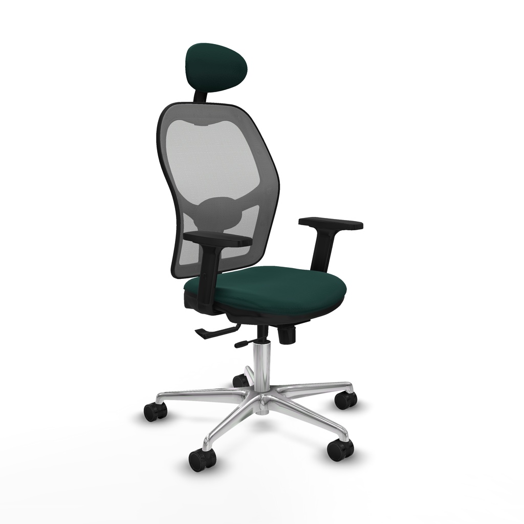 Jorquera traslack malla gris similpiel verde botella brazos 2D base aluminio cabecero fijo ruedas 65mm nailon