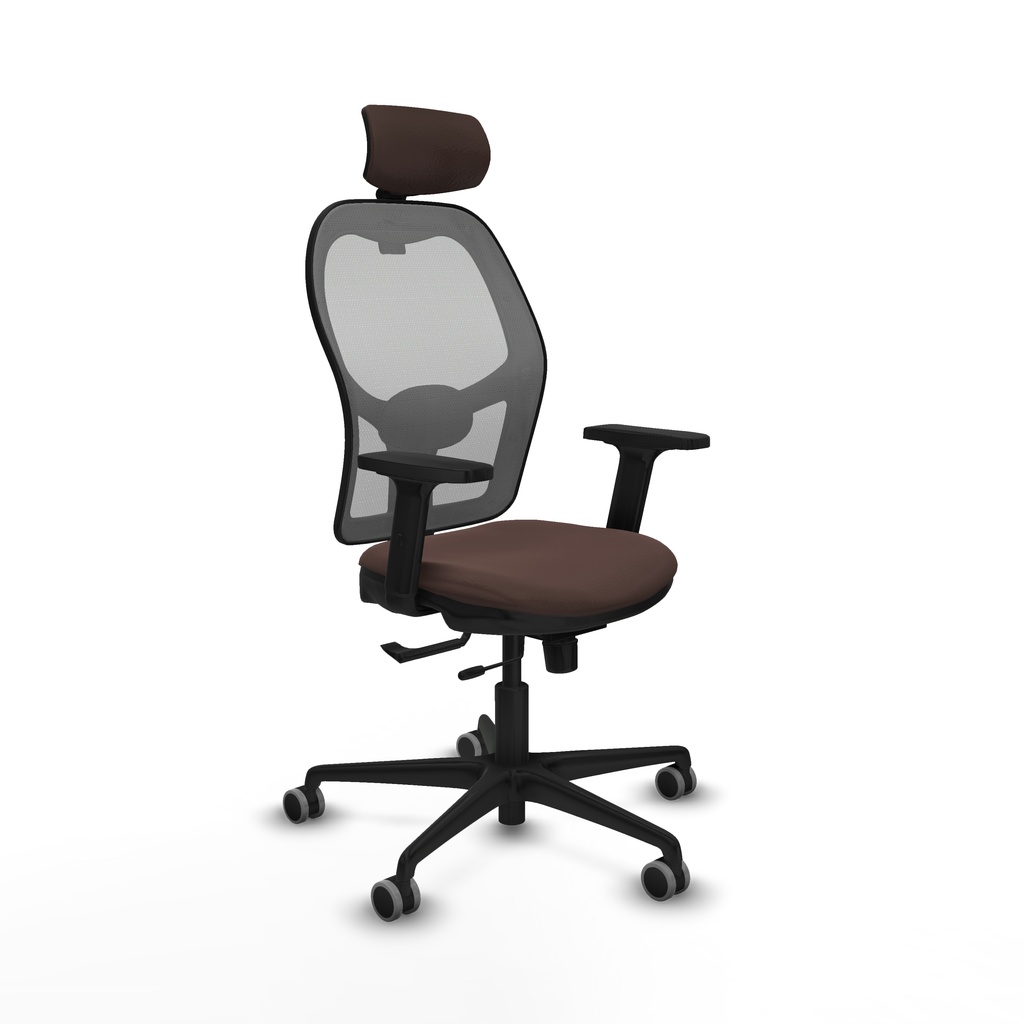 Jorquera traslack malla gris similpiel marrón oscuro brazos 2D base nailon cabecero 2D ruedas 65mm engomada