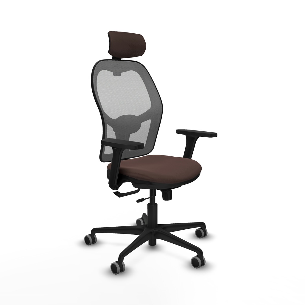Jorquera traslack malla gris similpiel marrón oscuro brazos 3D base nailon cabecero 2D ruedas 65mm engomada