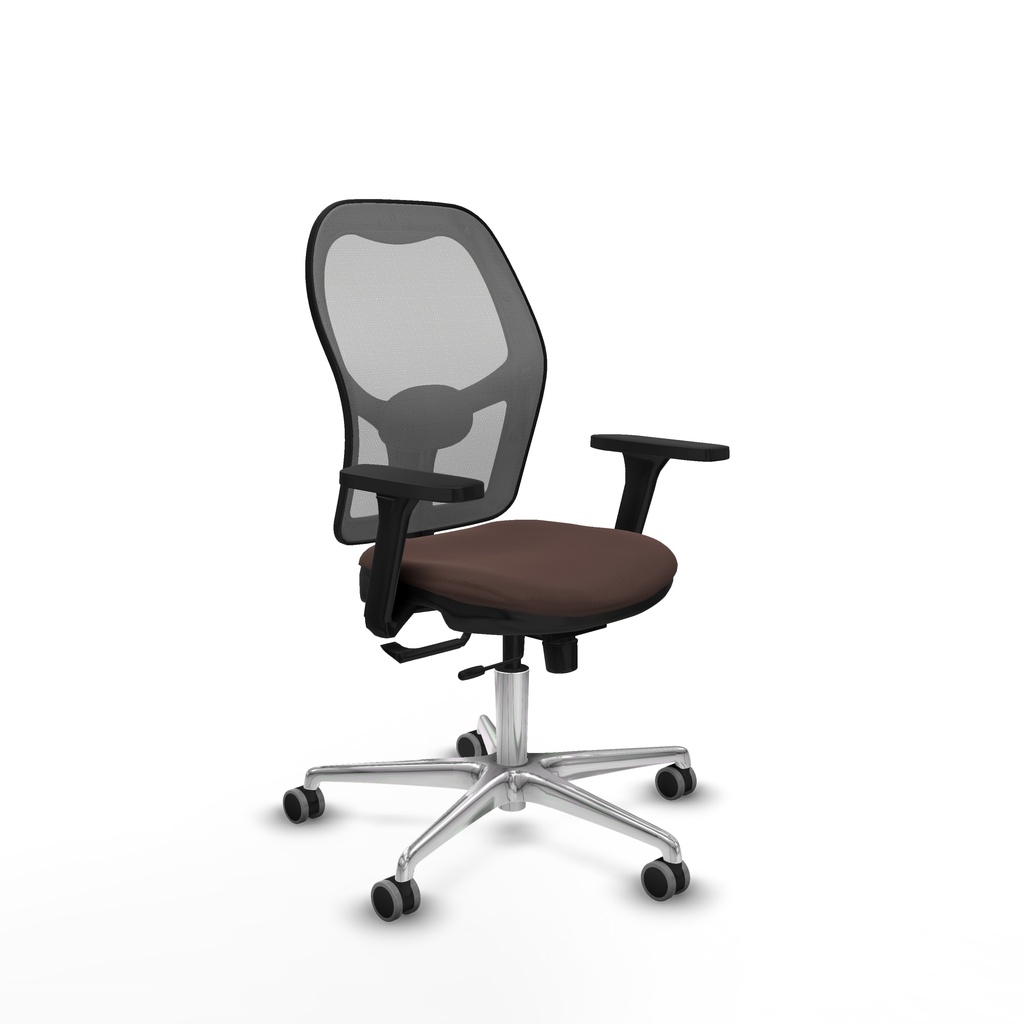 Jorquera traslack malla gris similpiel marrón oscuro brazos 3D base aluminio  ruedas 65mm engomada