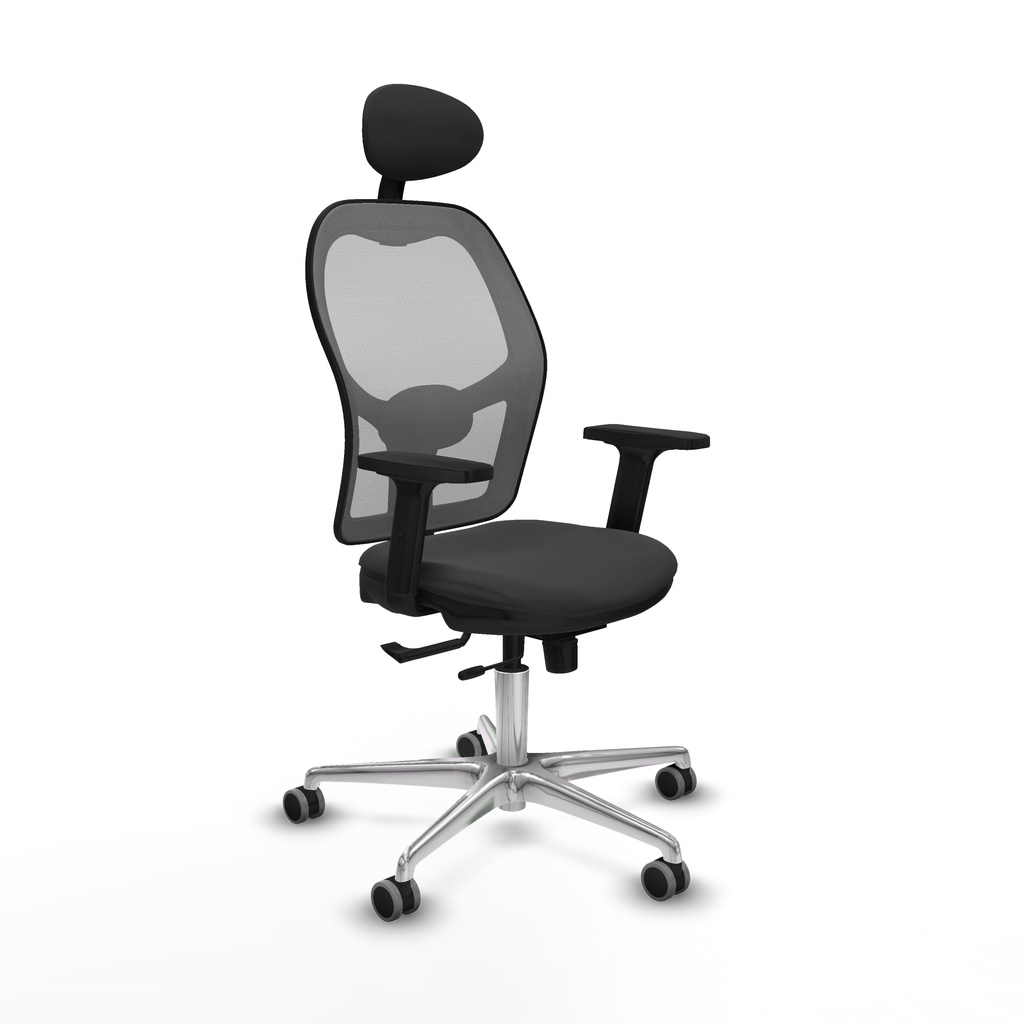 Jorquera traslack malla gris similpiel gris oscuro brazos 2D base aluminio cabecero fijo ruedas 65mm engomada