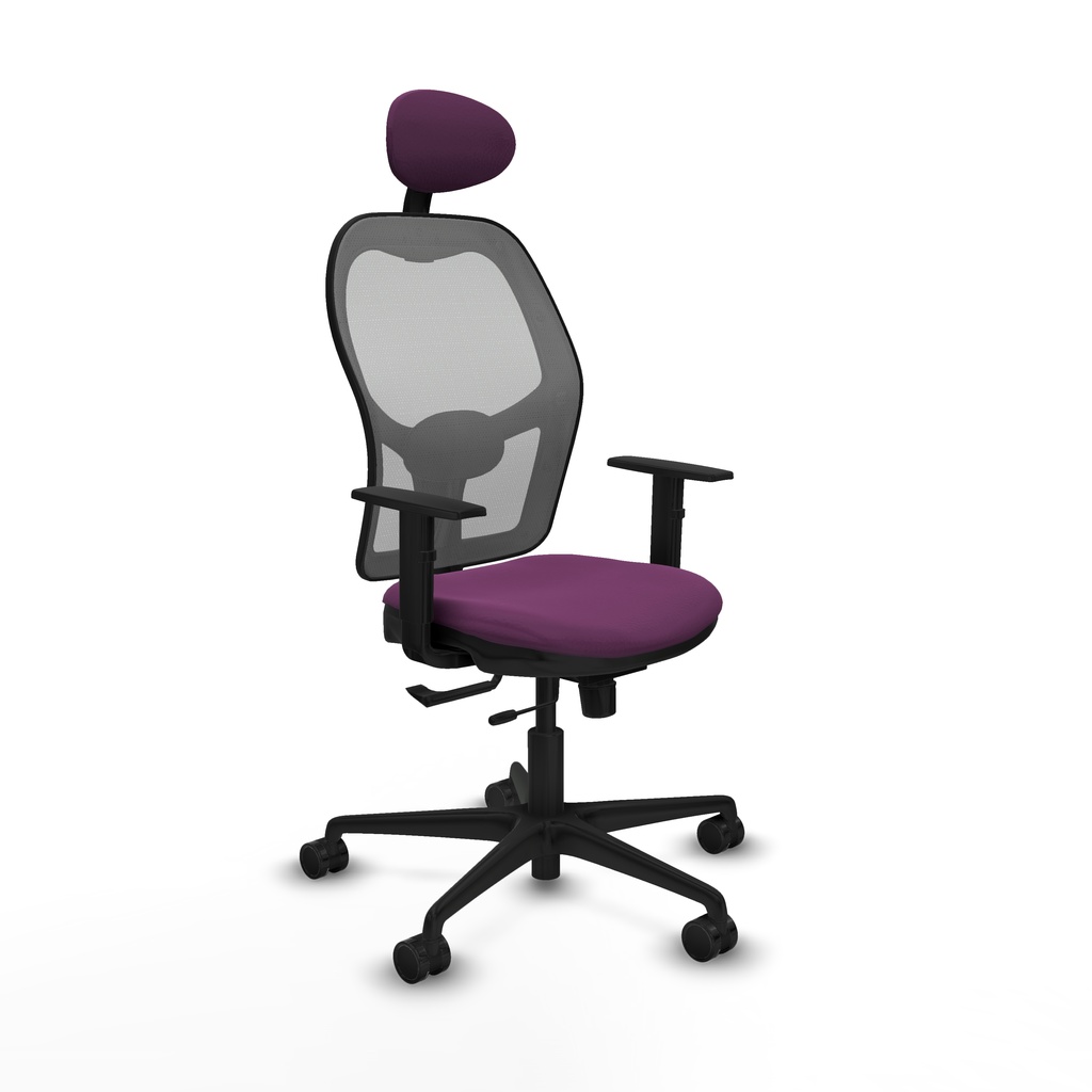Jorquera traslack malla gris similpiel morado brazos 1D base nailon cabecero fijo ruedas 65mm nailon