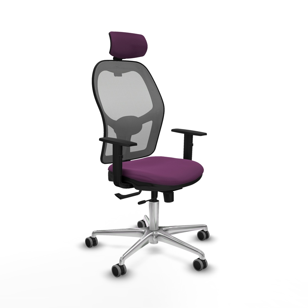 Jorquera traslack malla gris similpiel morado brazos 1D base aluminio cabecero 2D ruedas 65mm engomada