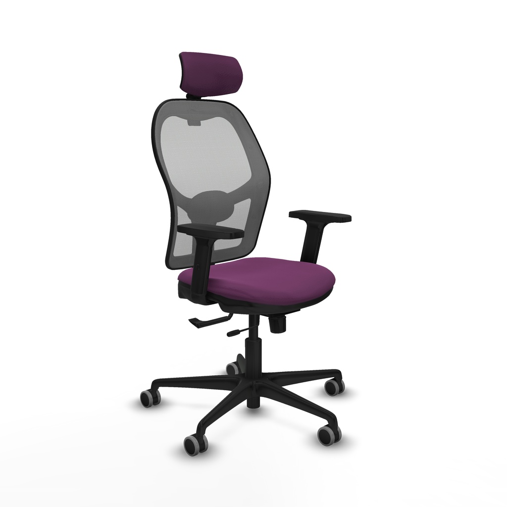 Jorquera traslack malla gris similpiel morado brazos 2D base nailon cabecero 2D ruedas 65mm engomada