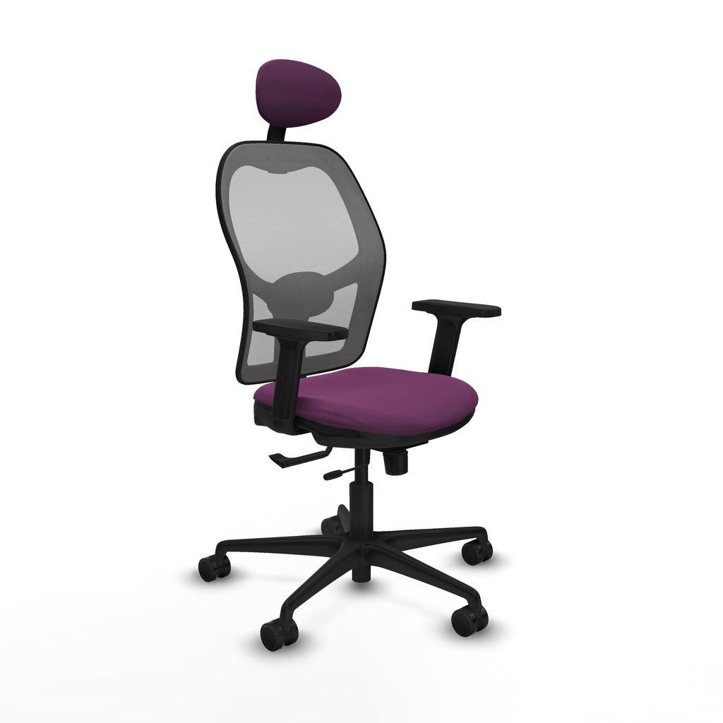 Jorquera traslack malla gris similpiel morado brazos 2D base nailon cabecero fijo ruedas 65mm nailon