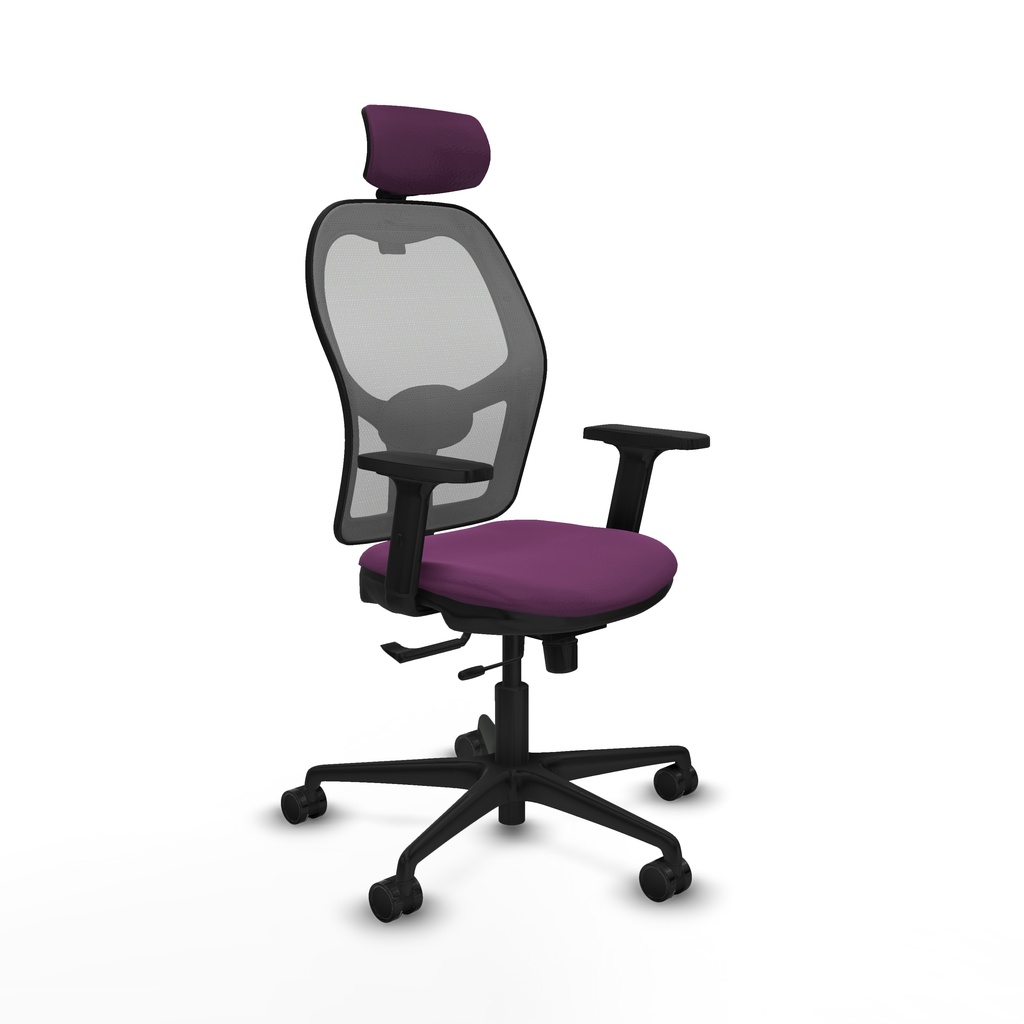 Jorquera traslack malla gris similpiel morado brazos 2D base nailon cabecero 2D ruedas 65mm nailon