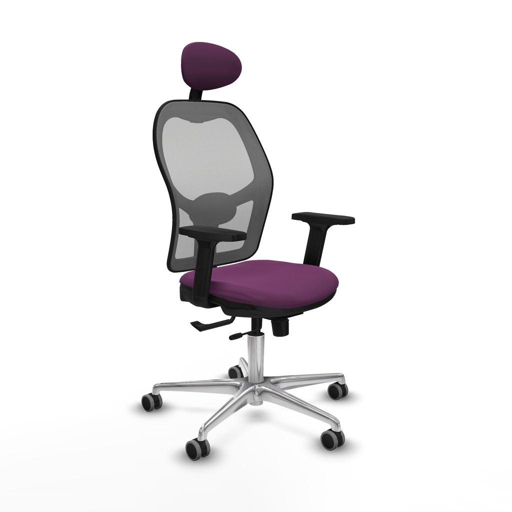 Jorquera traslack malla gris similpiel morado brazos 2D base aluminio cabecero fijo ruedas 65mm engomada