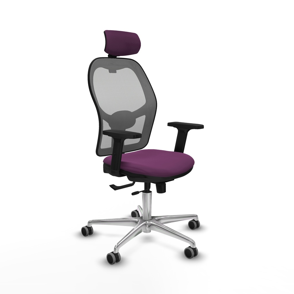 Jorquera traslack malla gris similpiel morado brazos 2D base aluminio cabecero 2D ruedas 65mm engomada