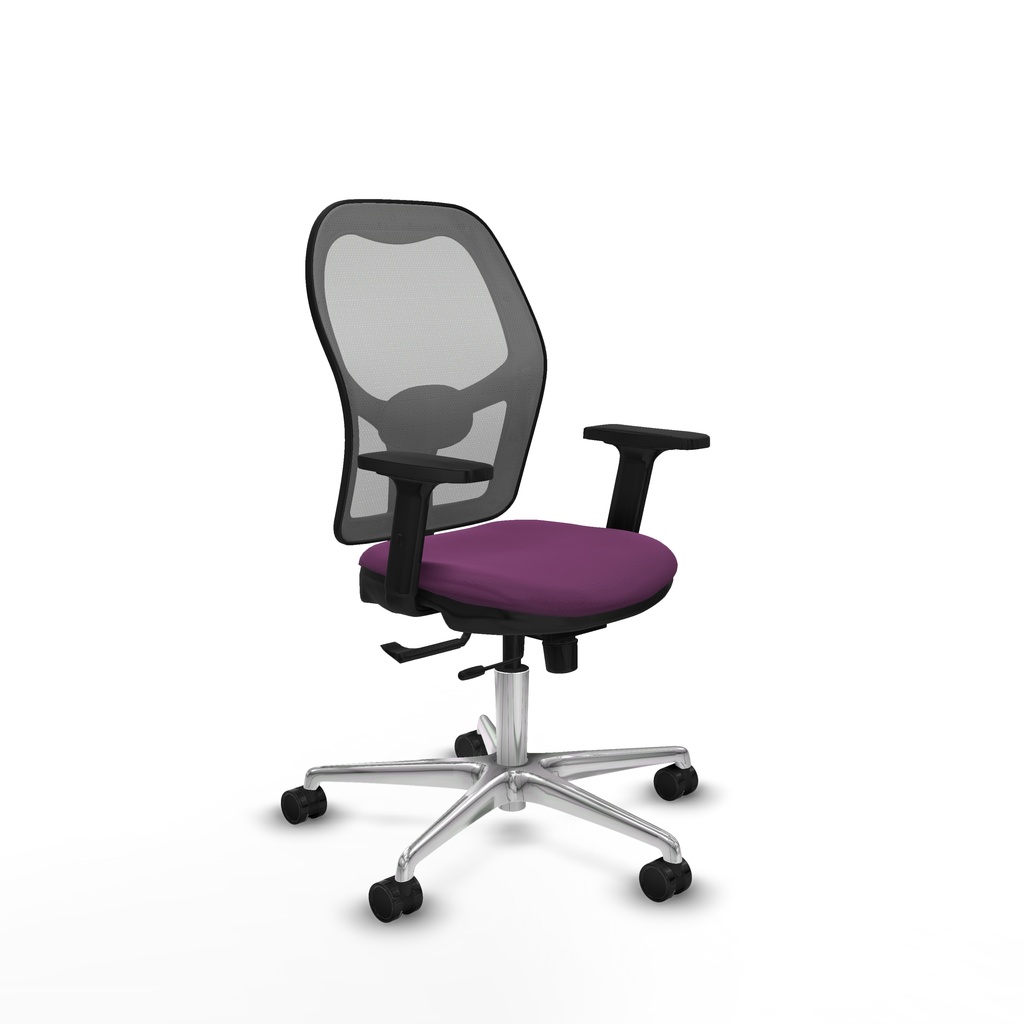 Jorquera traslack malla gris similpiel morado brazos 2D base aluminio  ruedas 65mm nailon