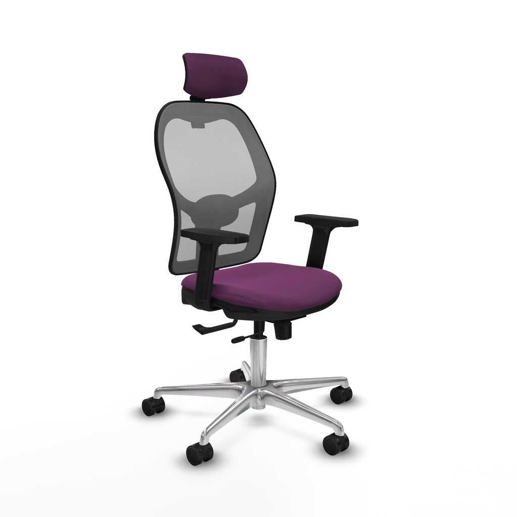 Jorquera traslack malla gris similpiel morado brazos 2D base aluminio cabecero 2D ruedas 65mm nailon