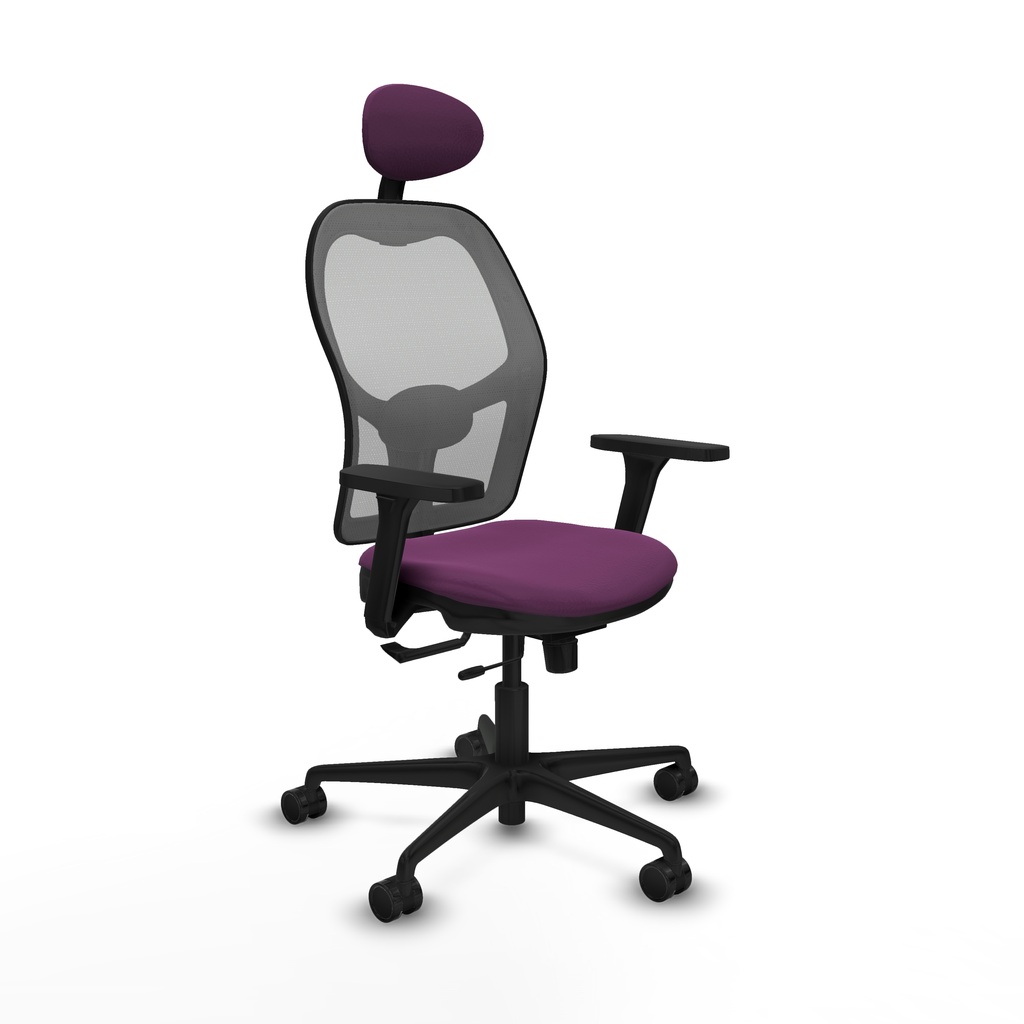 Jorquera traslack malla gris similpiel morado brazos 3D base nailon cabecero fijo ruedas 65mm nailon