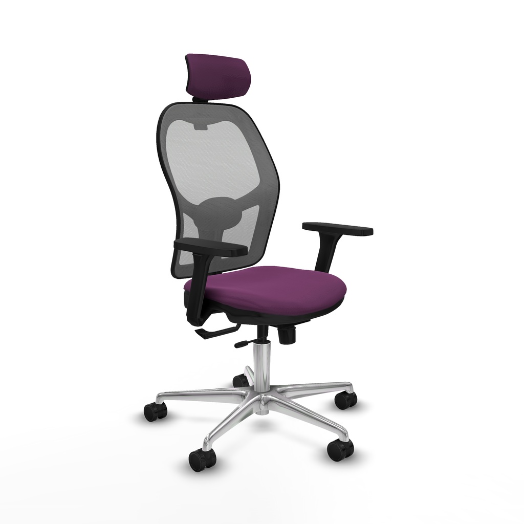 Jorquera traslack malla gris similpiel morado brazos 3D base aluminio cabecero 2D ruedas 65mm nailon