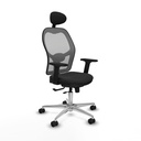 Jorquera traslack malla gris similpiel negro brazos 2D base aluminio cabecero fijo ruedas 65mm nailon