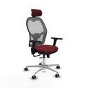 Jorquera traslack malla gris similpiel granate brazos 3D base aluminio cabecero 2D ruedas 65mm engomada