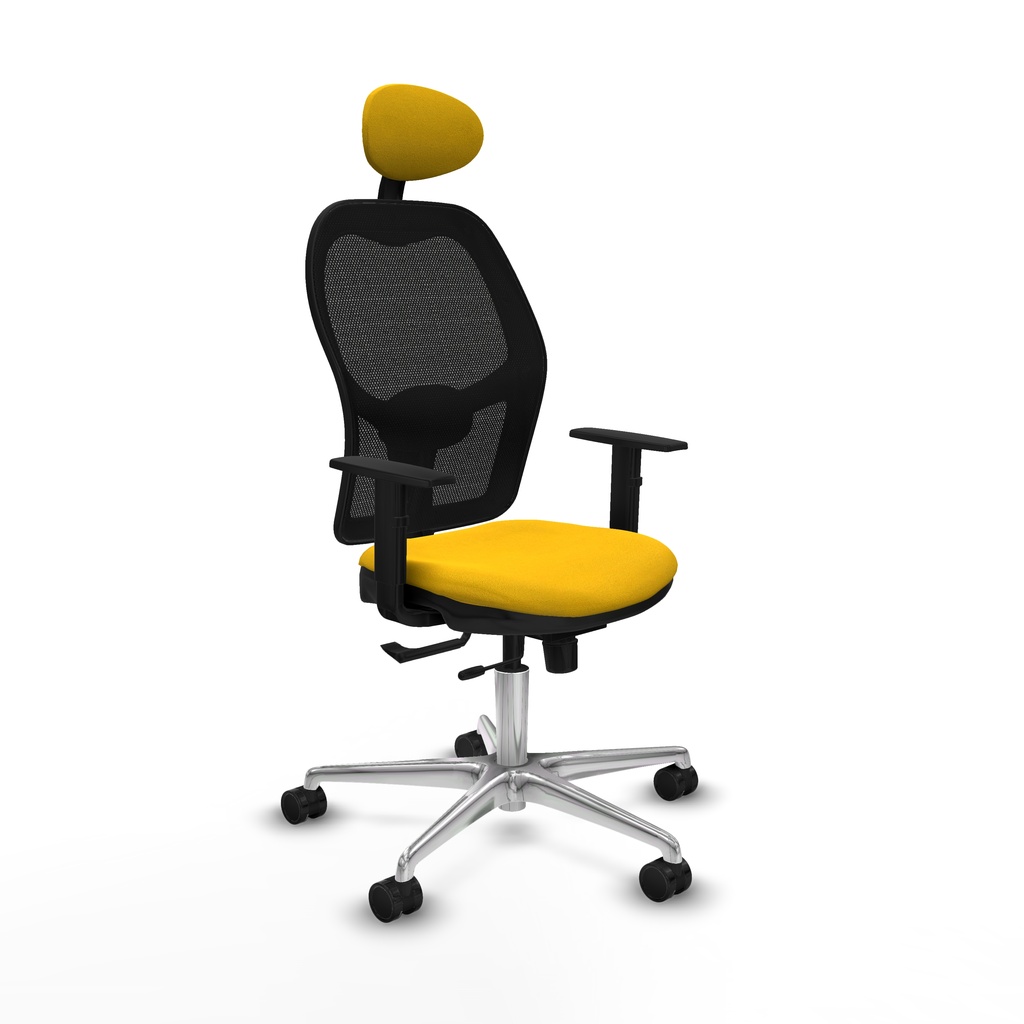 Jorquera traslack malla negra bali amarillo brazos 1D base aluminio cabecero fijo ruedas 65mm nailon